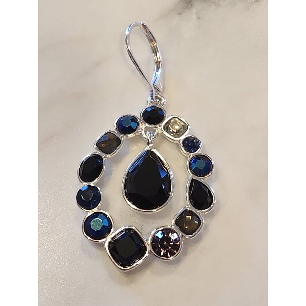 Napier Silver-Tone Drop Earrings With Black & Multi-Color Stones - Picture 4 of 5